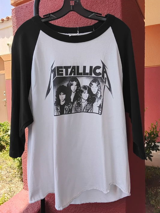 Vintage Metallica Band T-Shirt XL Black and White 3/4 Sleeves