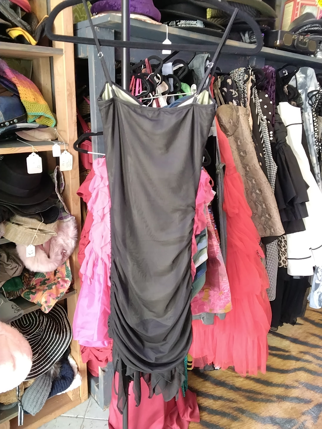Current Mood Black Scrunch Mesh Ruffle Dress Size Xs