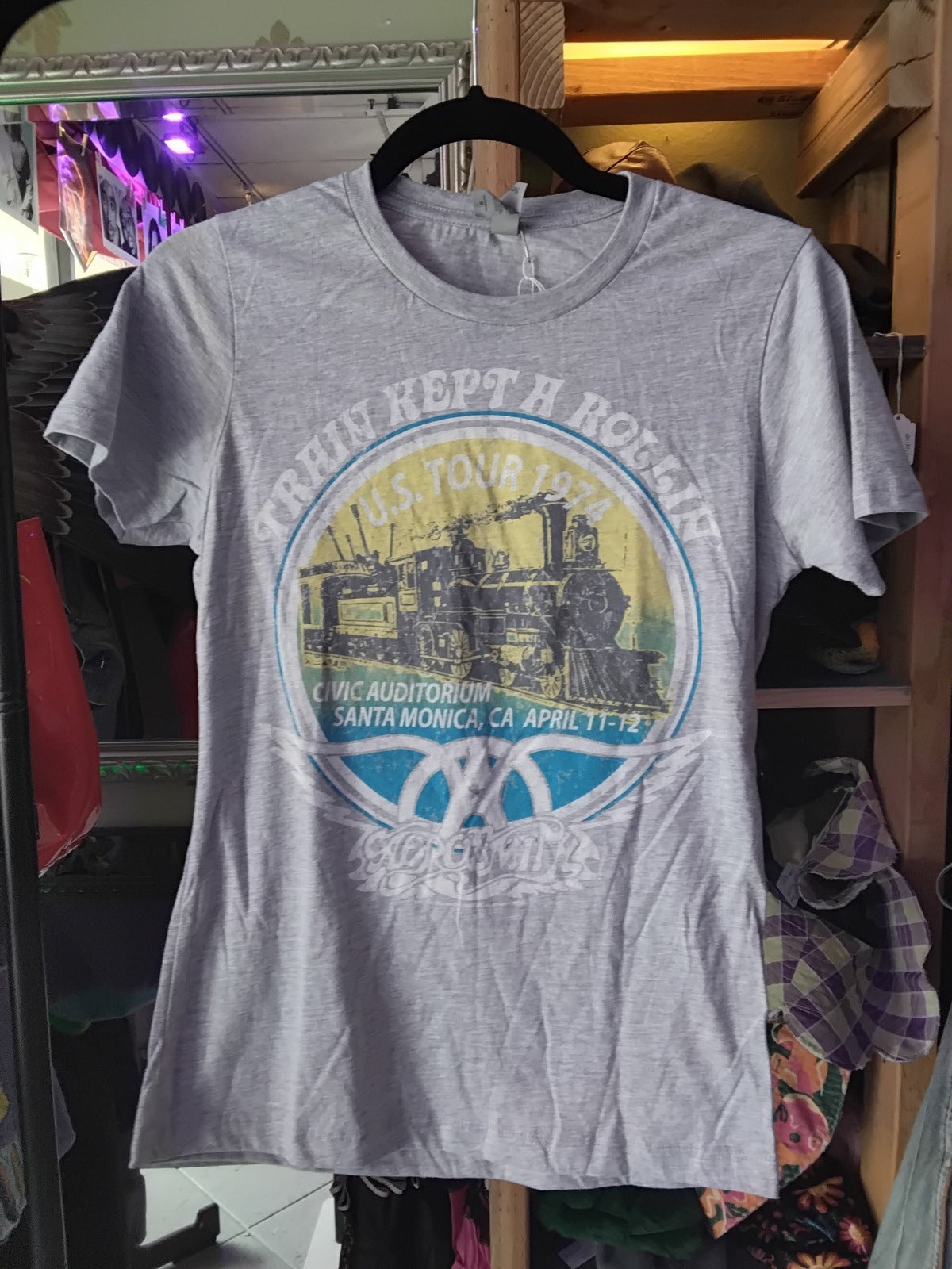 *RARE* Aerosmith "Train Kept A Rollin'" U.S. Tour 1974 Band T-Shirt Gray M