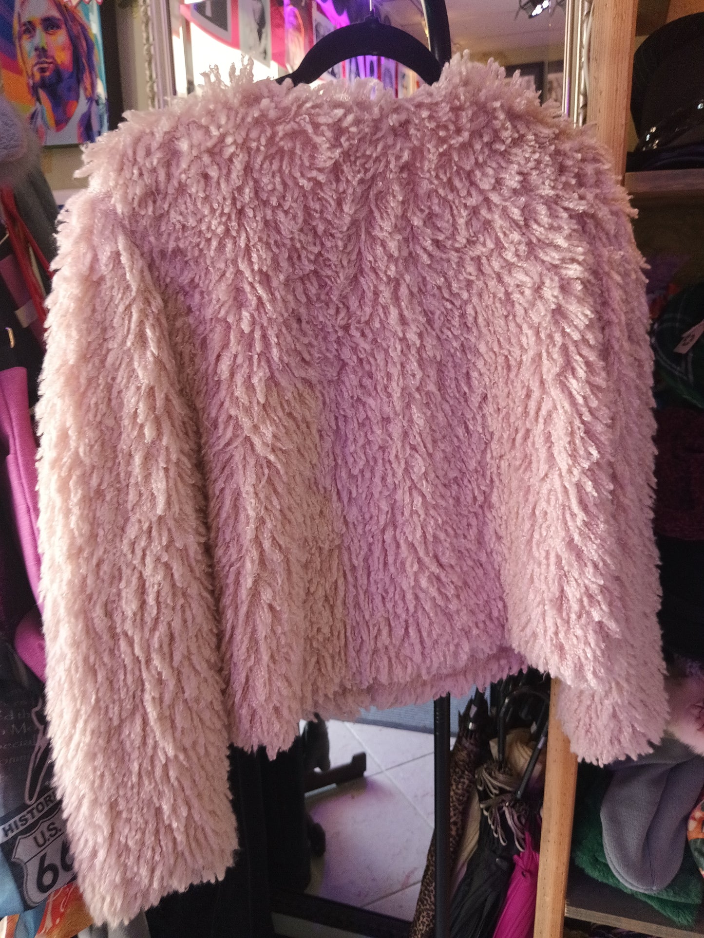 G by Guess Medium Pink Faux Fur Shag Coat
