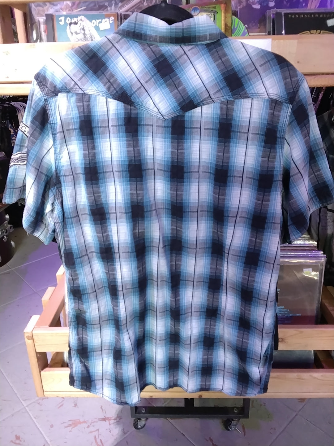 Blue Plaid Harley Davidson Button Up Shirt