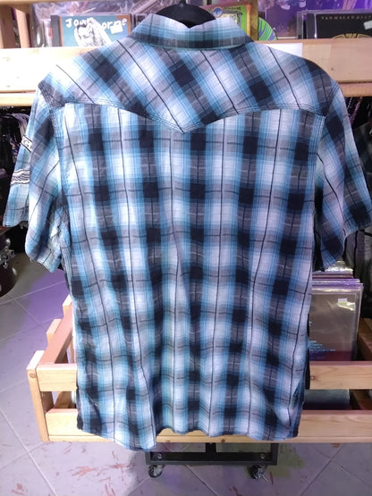 Blue Plaid Harley Davidson Button Up Shirt