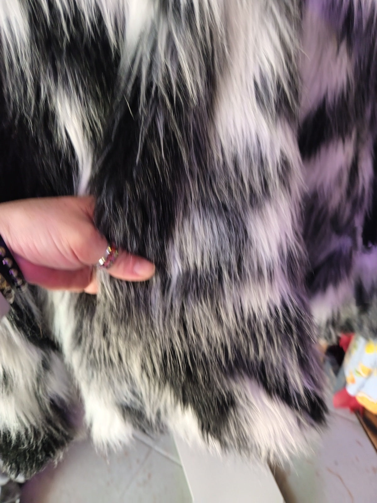 New Boutique Black & White Faux Fur Zip Up Coat with Hood XL
