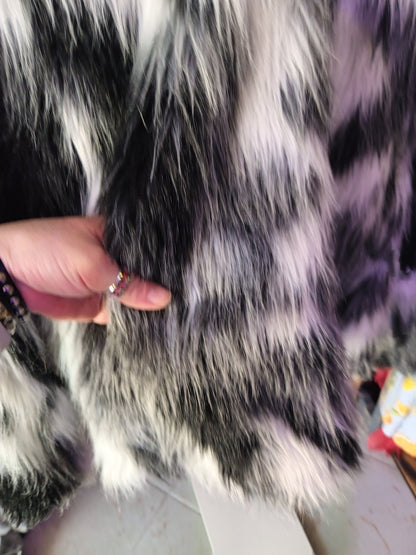 New Boutique Black & White Faux Fur Zip Up Coat with Hood XL