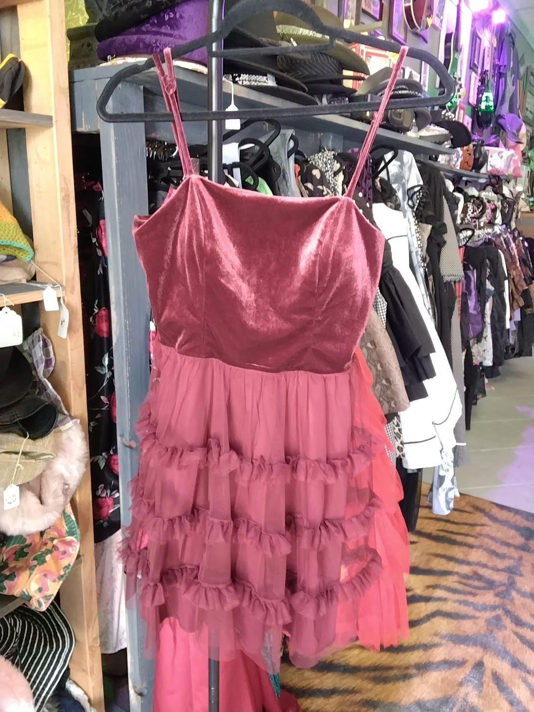 Trixie Red Velvet/Mesh Ruffles Mini Dress Size  Med.