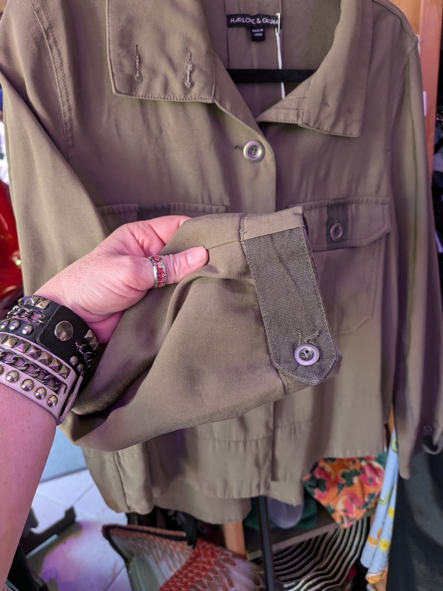 Harlowe & Graham Medium Crop Shacket Army Green
