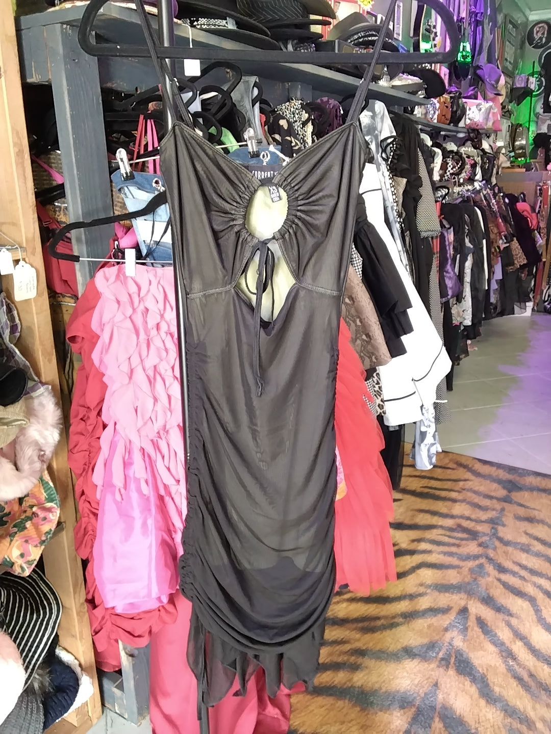 Current Mood Black Scrunch Mesh Ruffle Dress Size Xs
