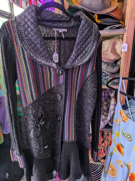 Liquid by Sioni Medium Bohemian multi mixed artist long cardigan