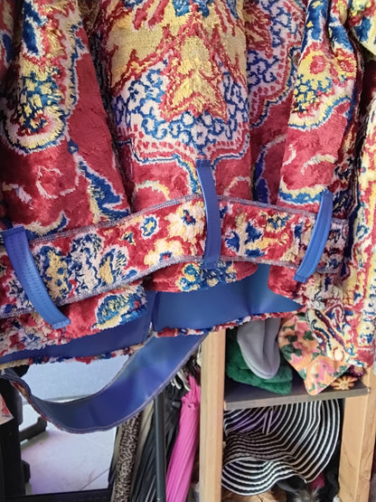 One-Of-A-Kind Custom Macedonian Red & Blue Velvet Leather Moto Jacket 20x24.5