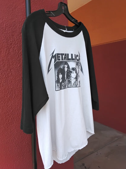 Vintage Metallica Band T-Shirt XL Black and White 3/4 Sleeves