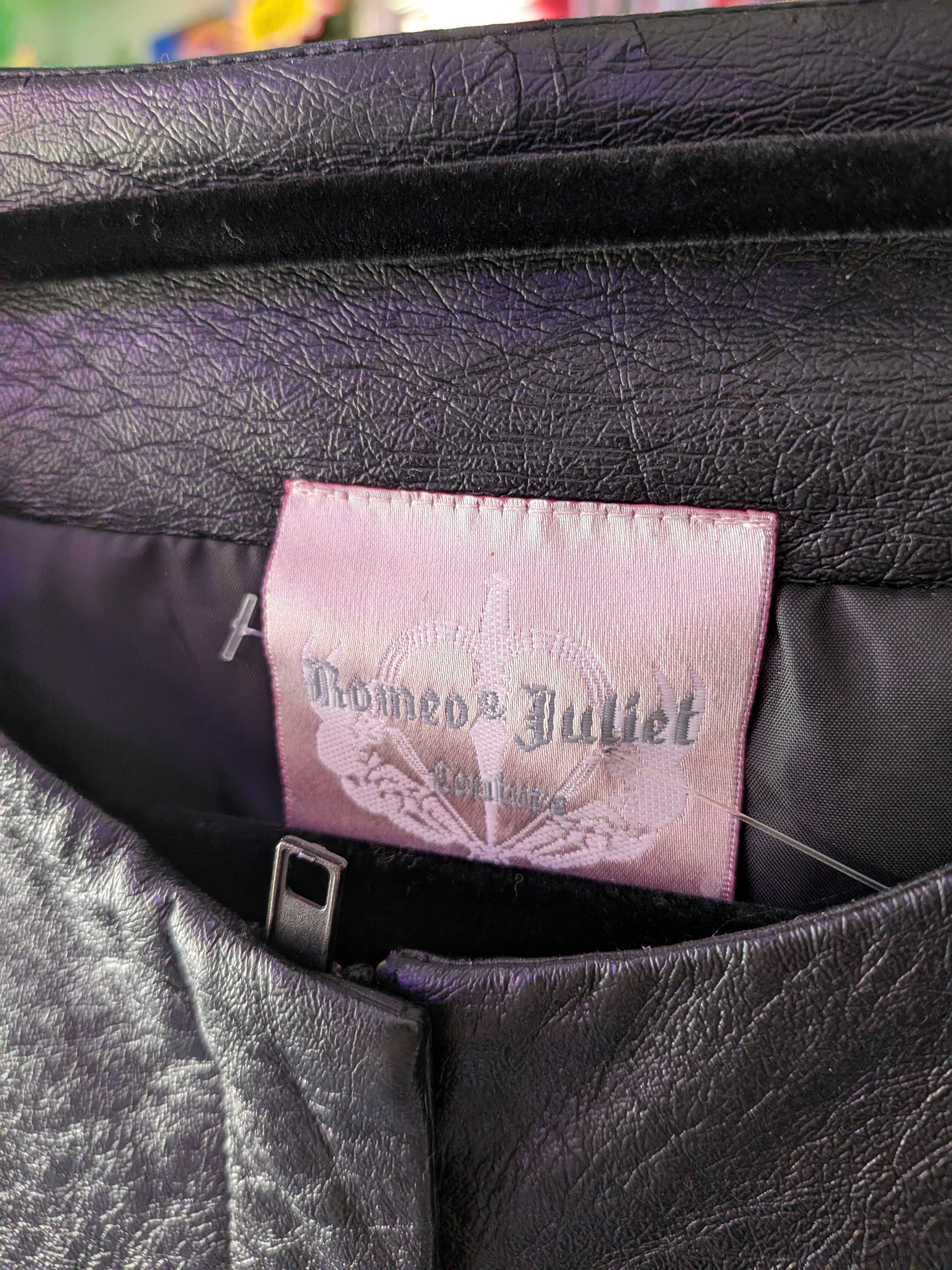 Romeo & Juliet Couture Small Black Faux Leather & Lace Jacket