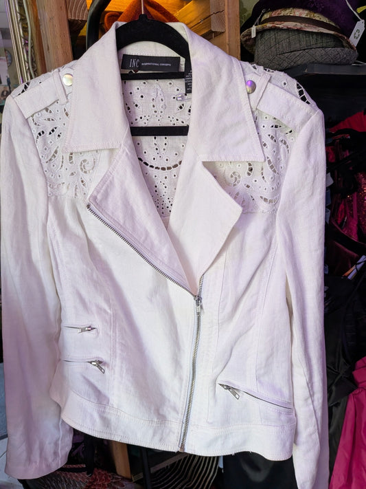 I.N.C. International Concepts Medium White Linen Moto Jacket