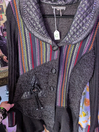 Liquid by Sioni Medium Bohemian multi mixed artist long cardigan
