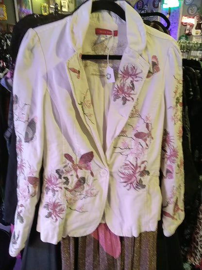 Blue Time White Floral Embroidered Jacket
