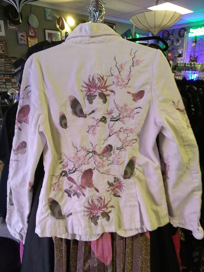 Blue Time White Floral Embroidered Jacket