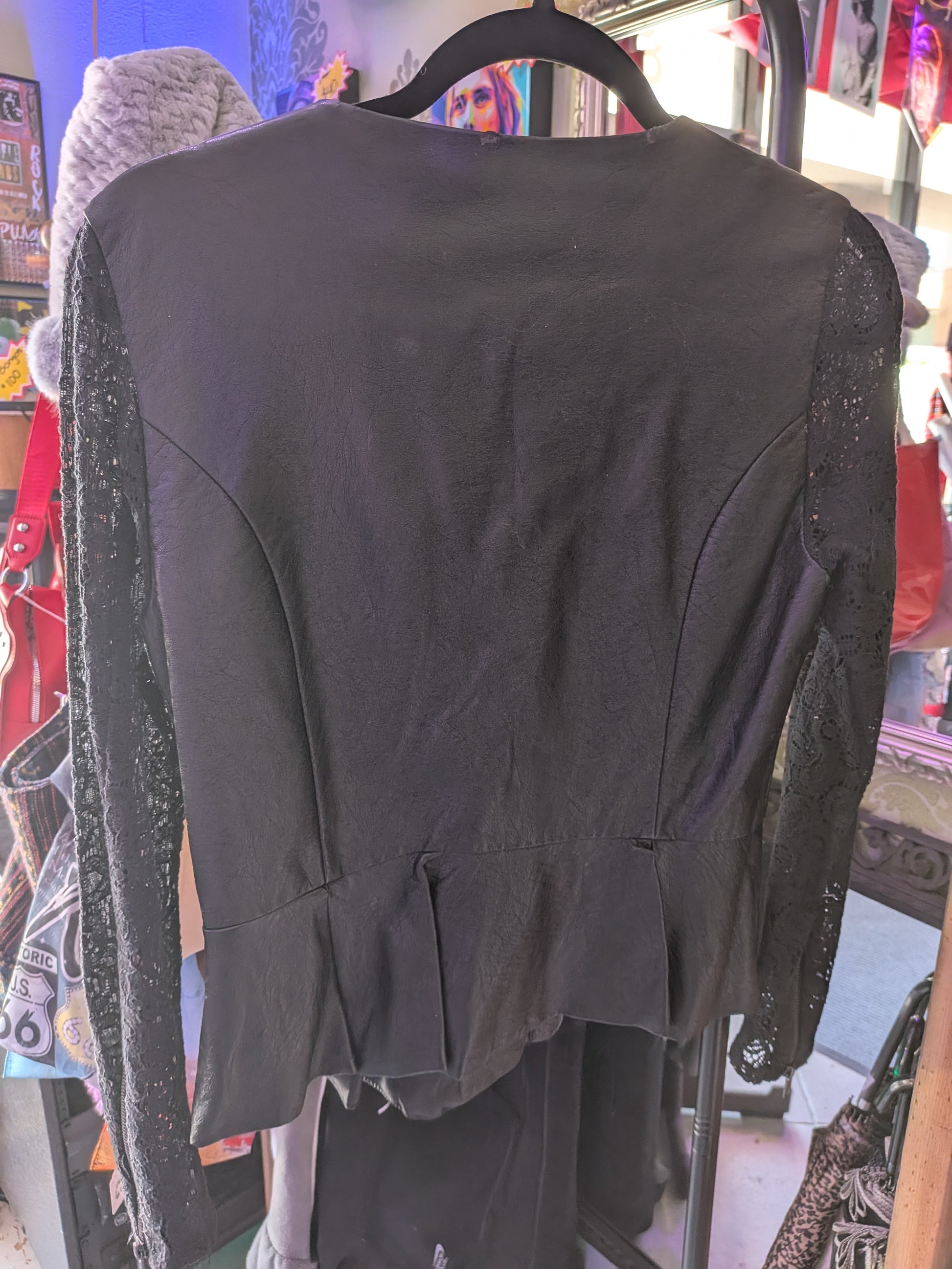 Romeo & Juliet Couture Small Black Faux Leather & Lace Jacket