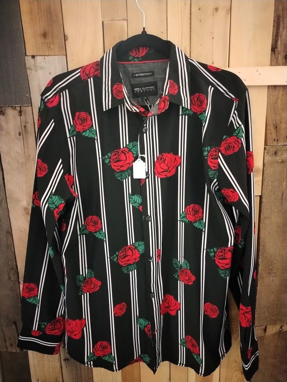 Drill Clothing Company Men's Long Sleeve Stretch Button Up Shirt Roses