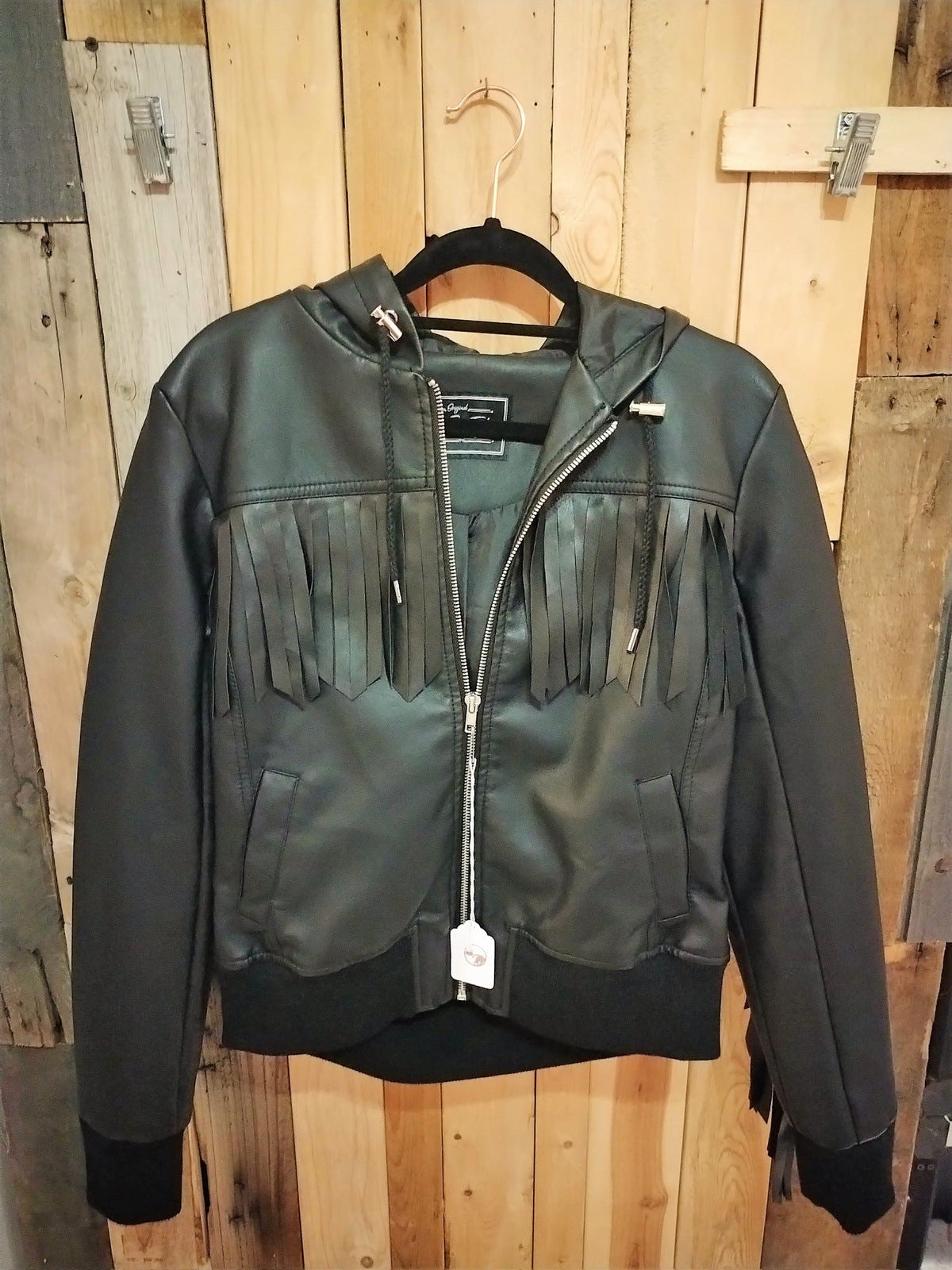 Fun Test Women's Fringe Moto Vegan Leather Jacket Size S/M