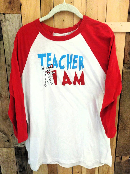 Dr Seuss Teacher I Am Baseball Style T Shirt Size Large