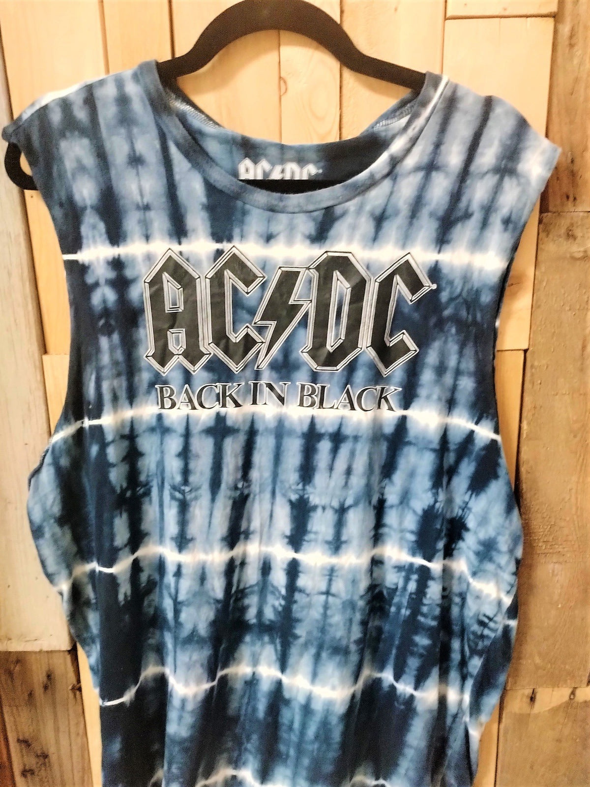 ACDC Back in Black Tie Die Sleeveless Tee Shirt Size XL