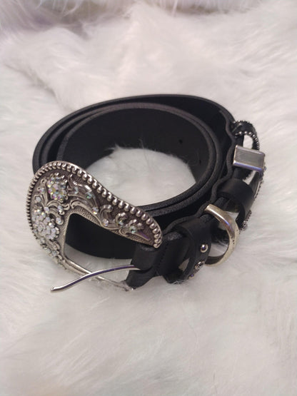 Rhinestone Cross Leather Belt Size Small