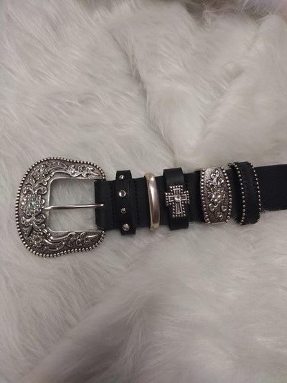 Rhinestone Cross Leather Belt Size Small