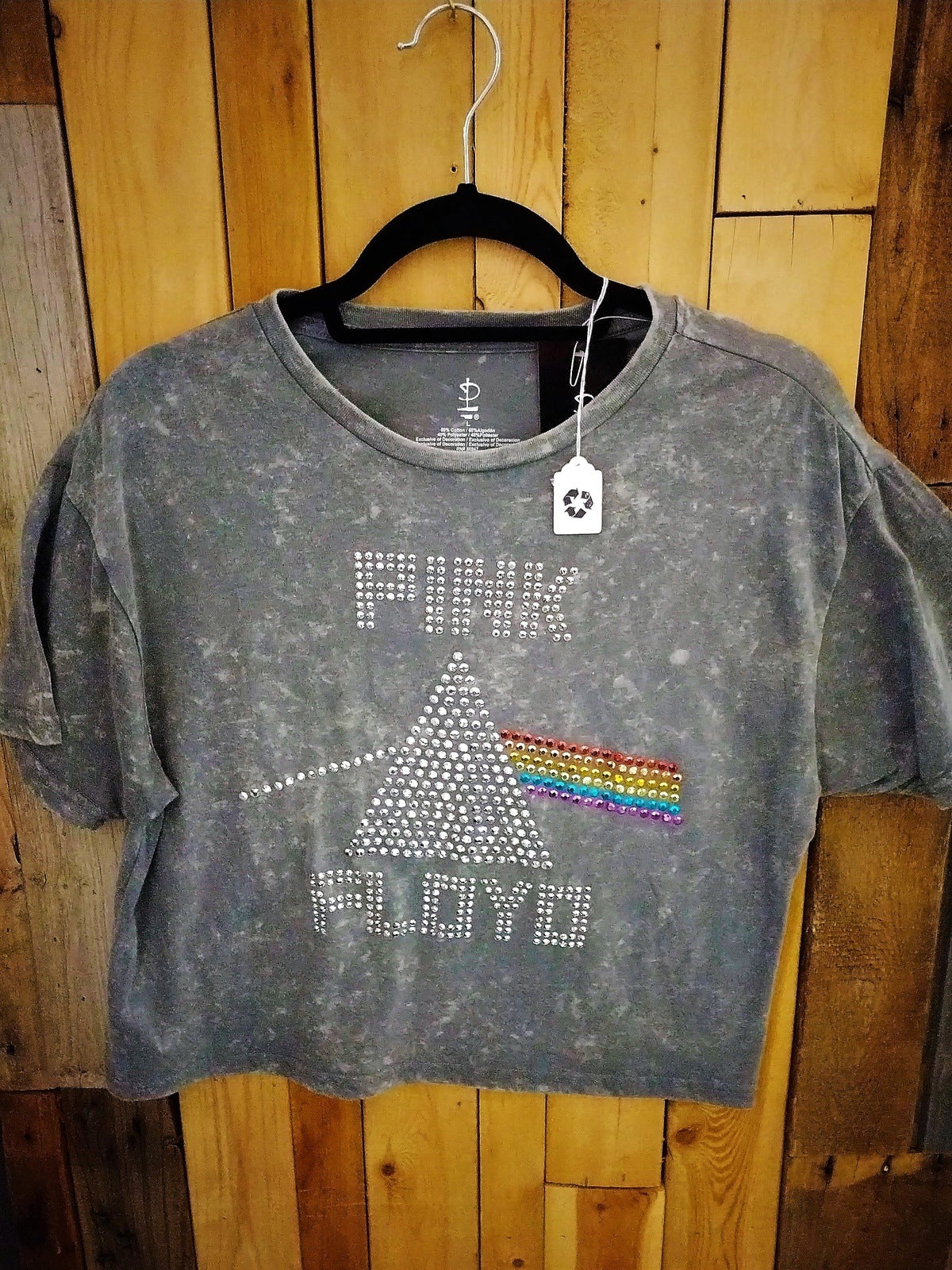 Pink Floyd Dark Side of the Moon Beadazzled Crop Tee Shirt Women's Large