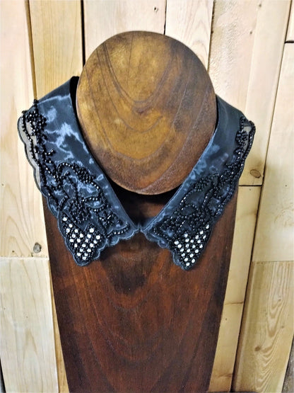 Black Beaded Dickey Collar with rhinestones