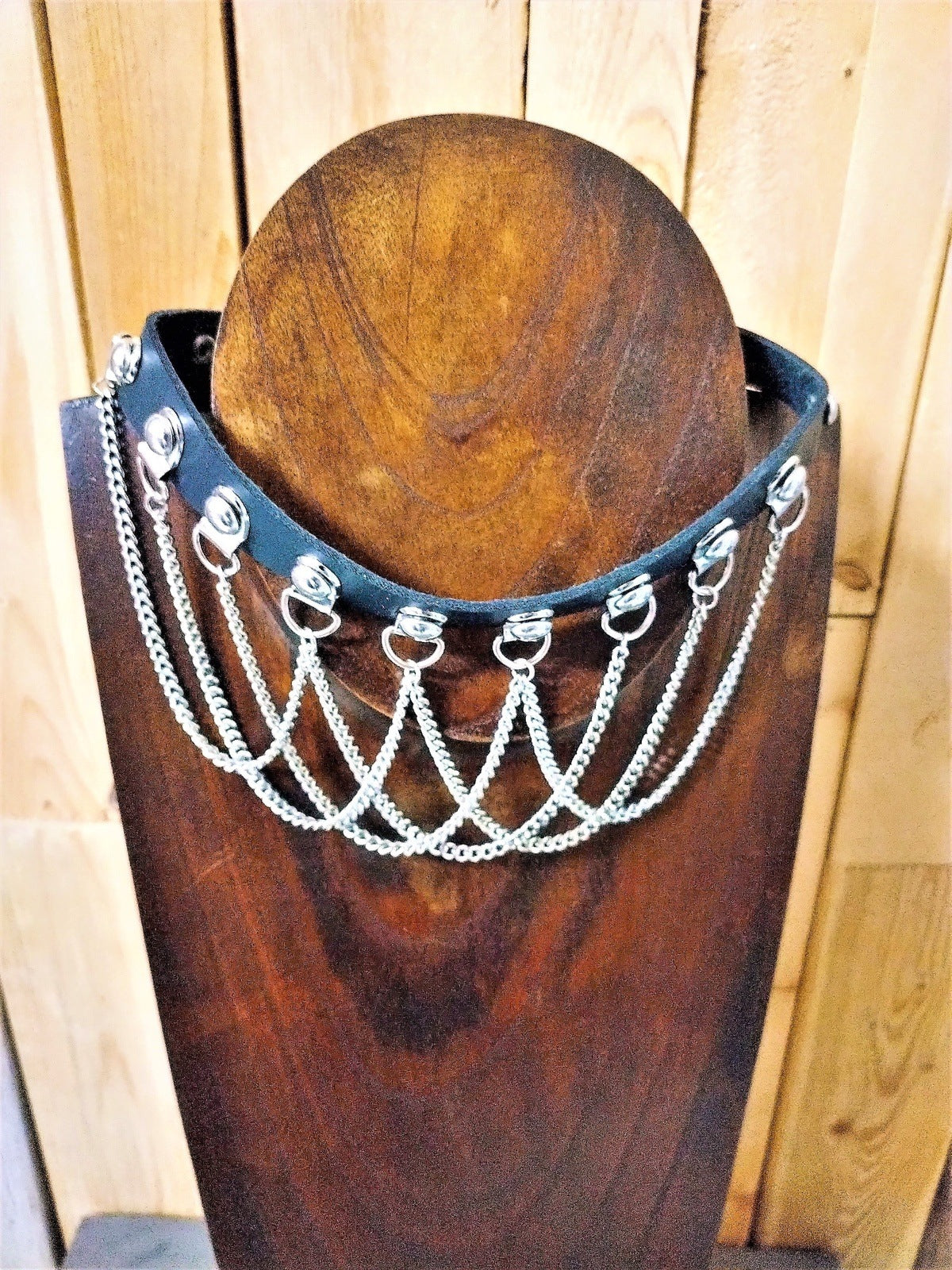 Black Vegan Leather Choker with Chains