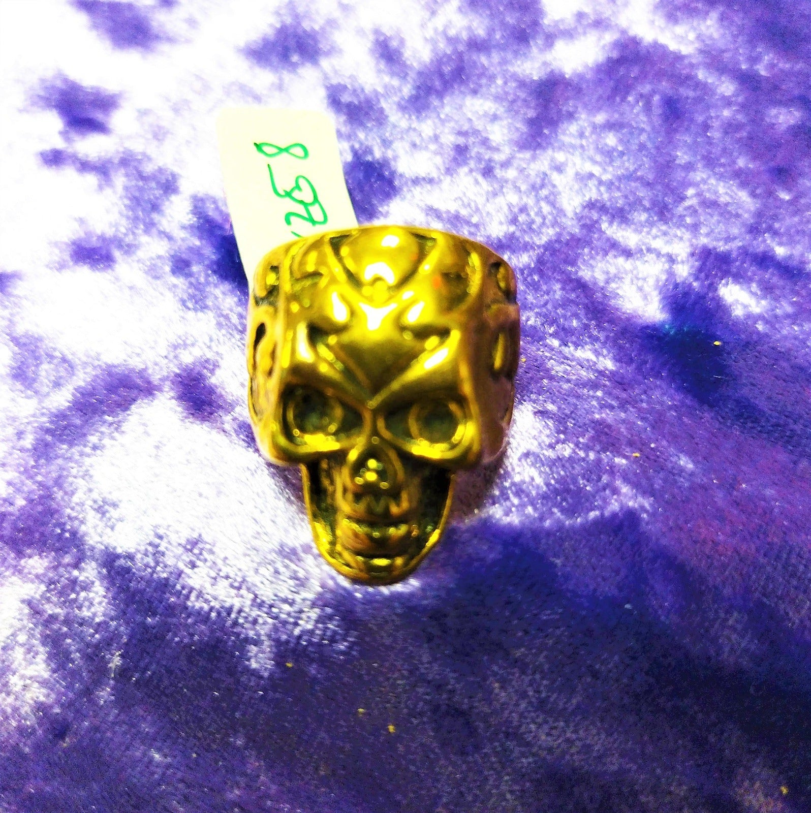 Gold Skull Ring with Flames size 8
