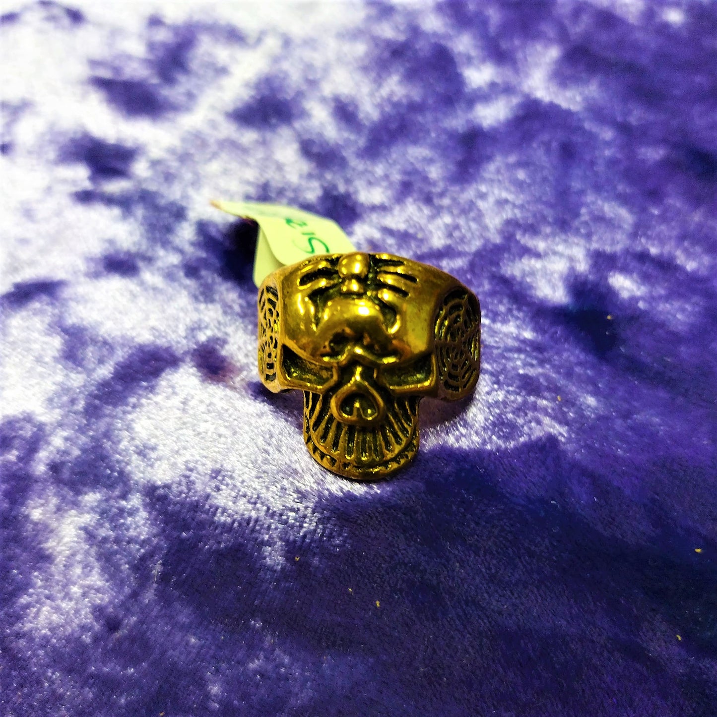 Gold Skull Ring with Spider Webs size 10.5