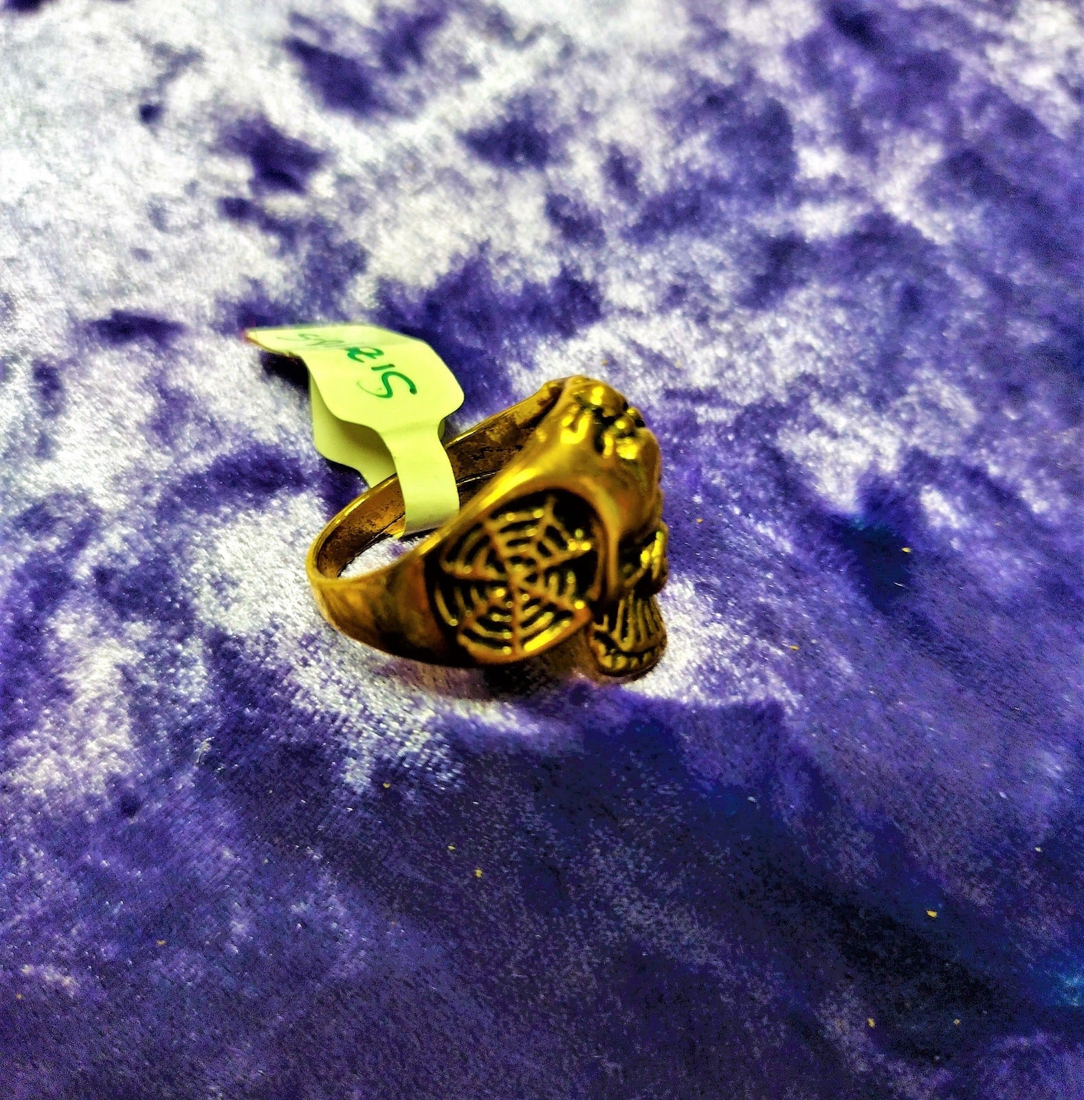 Gold Skull Ring with Spider Webs size 10.5