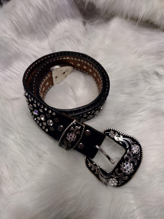 Rhinestone Leather Belt Size Small