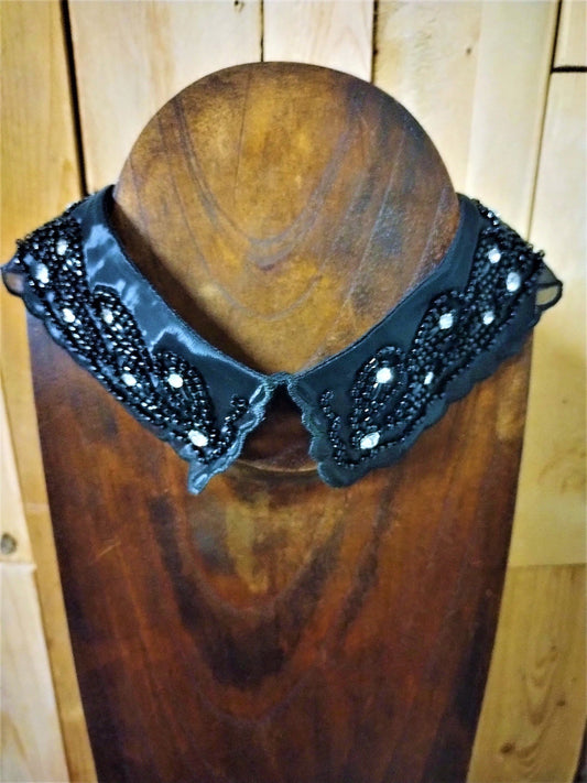 Black Beaded Rhinestone Dickey Collar